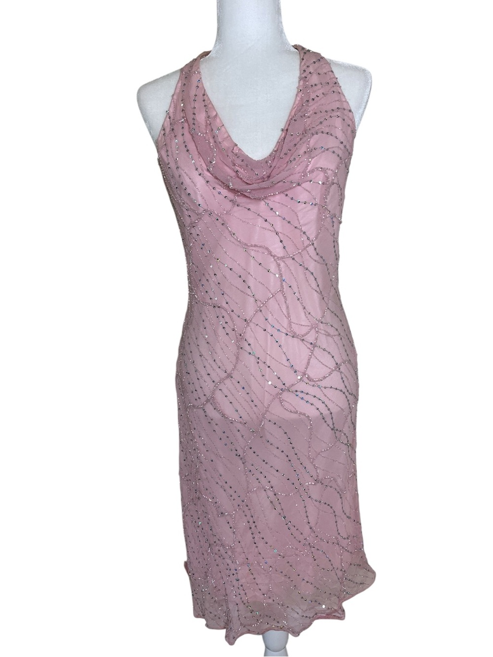 Vintage Cache Y2K Beaded Silk Halter Dress Sz 8